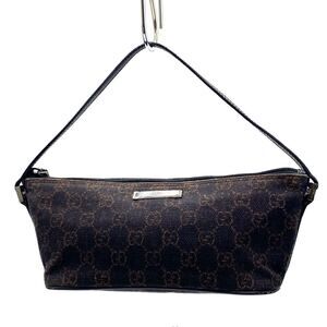 GUCCI GG Canvas Accessory Clutch Handbag Brown